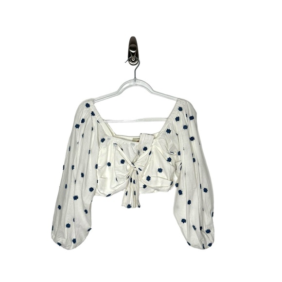 FARM Rio | Blue Embroidered Flowers Long Sleeve Crop Top Small - Picture 2 of 10